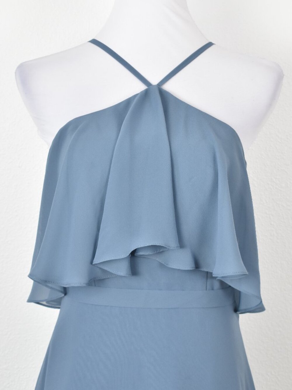 Azazie TWILIGHT BLUE Halter Y-Neck Flutter Chiffon Dress - 8 - Picture 2 of 9